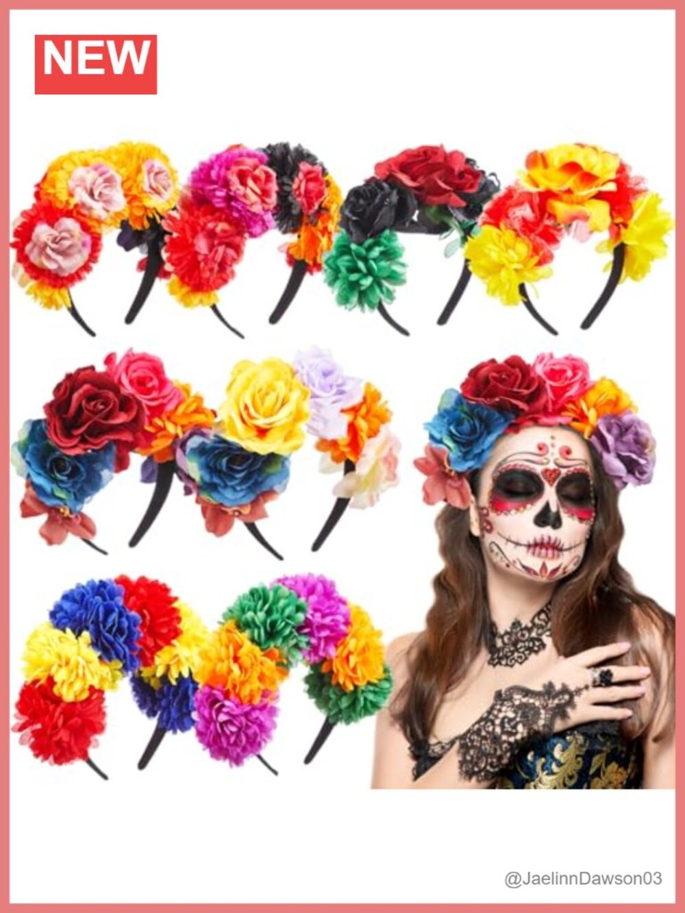 8pc Mexican Flower Headband Set Polyester Day of Dead Crown